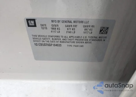 2016 Chevrolet Malibu 1Lt из США, поврежденный, VIN 1G1ZE5ST6GF184633